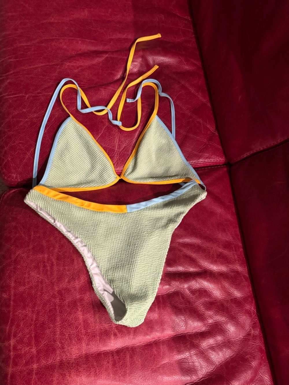 Zaful Sage Green bikini Swimsuit with Yellow and Light Blue Trim size xl